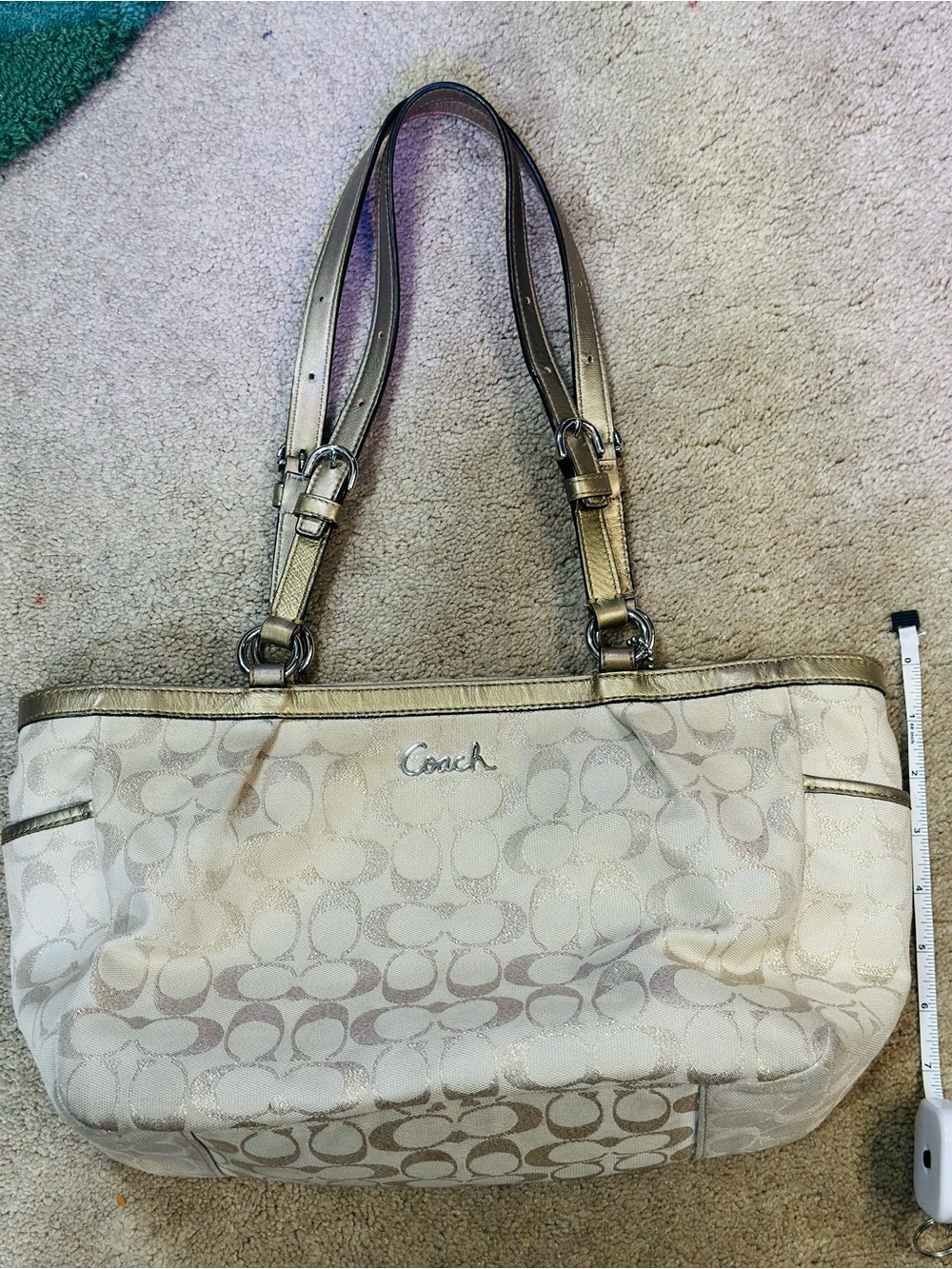 Coach Gallery Lurex Signature East West Tote Metallic Shimmer Bag F17724